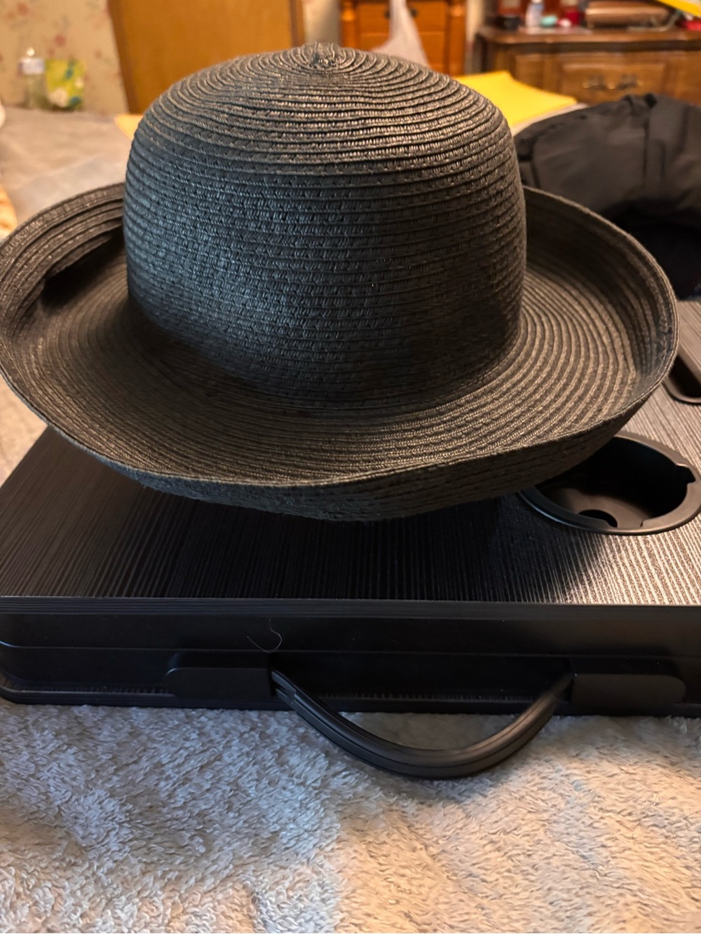 Talbots Black Woven Straw Sun Hat